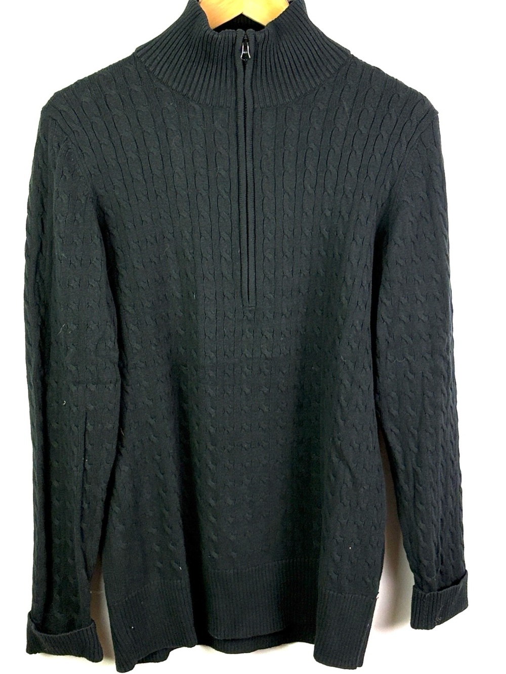 Polo Jeans Black Half-Zip Cable Knit Sweater size XL 100% cotton